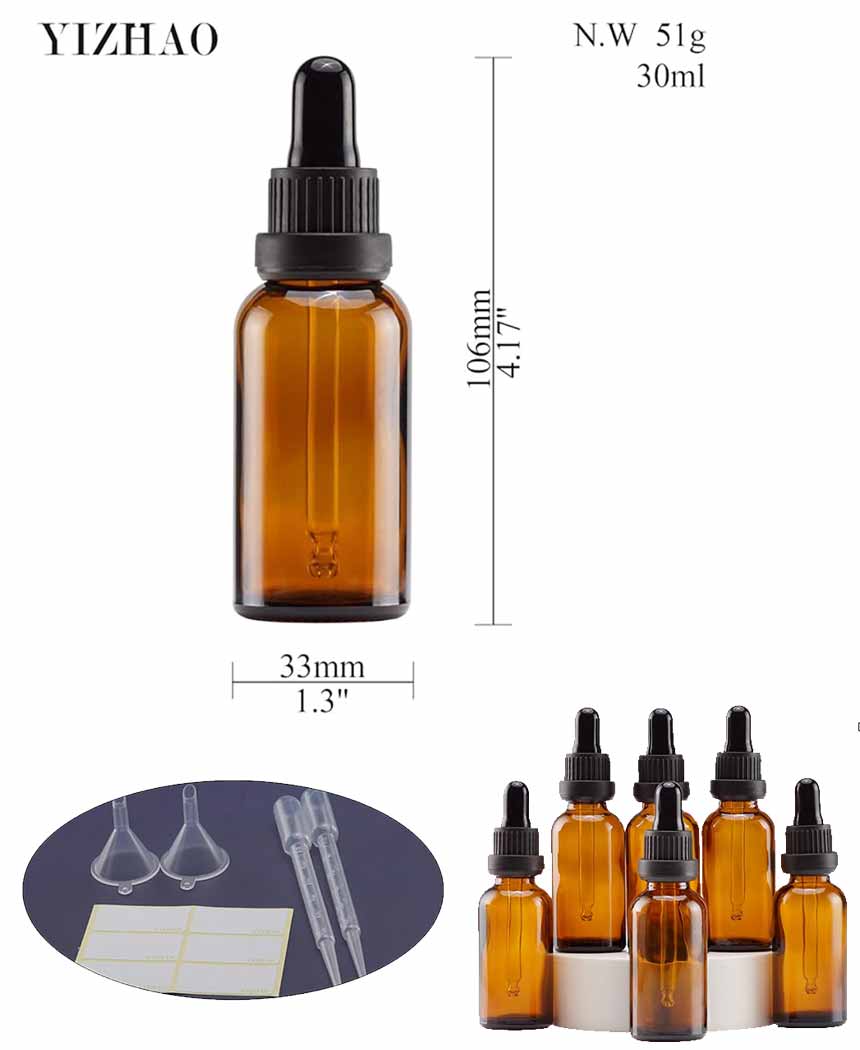 Yizhao 30 ml Brown Pipette Bottle with Glass Pipette Dropper